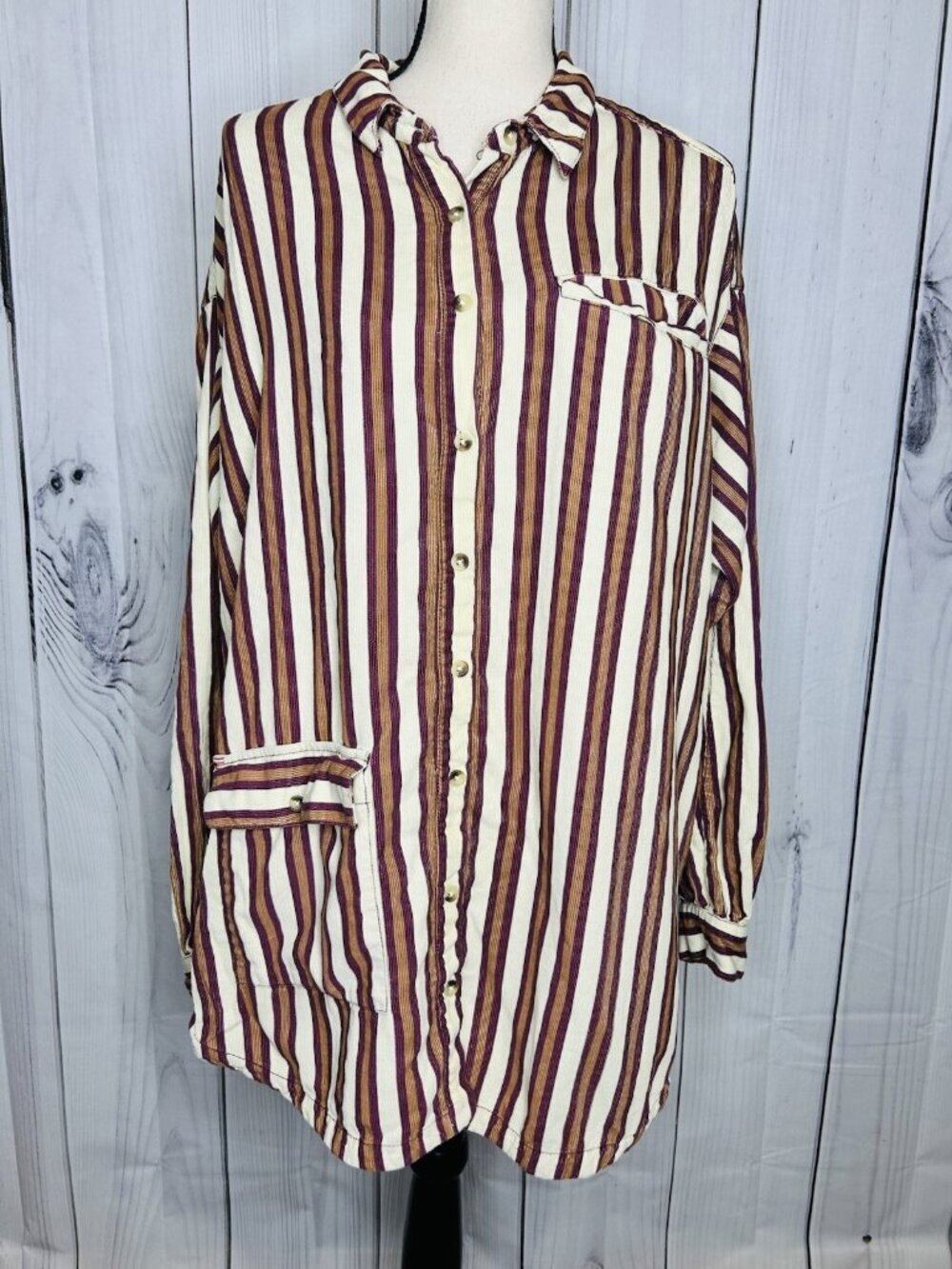 BDG Brandon Corduroy Oversized Shirt Button Down Top Sz L Striped